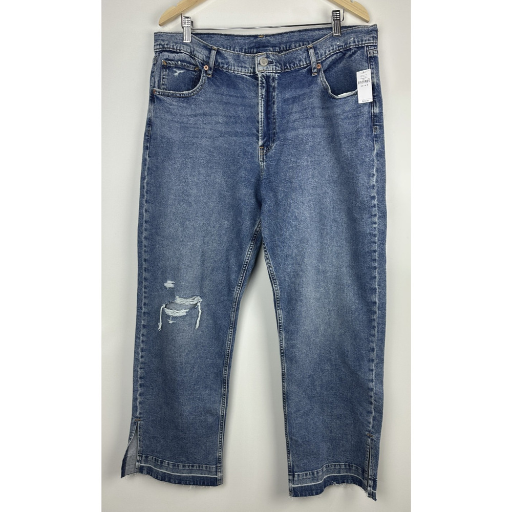 NWT Gap Mid Rise 90s Loose Jeans Split Hem Distressed Blue Denim Plus Size 33 16 - Picture 2 of 16